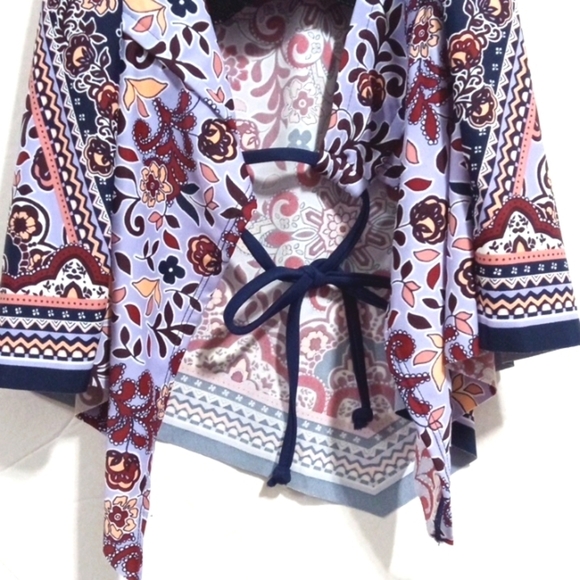 KONA SOL NAVY BLUE HALTER TIE BACK OUT FLORAL BANDANA SWIM TOP SIZE LARGE NWT - Picture 6 of 7